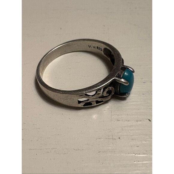 Genuine Turquoise Sterling Silver Ring (W.H. 925) – Filigree Scroll Band – Size - Picture 8 of 12